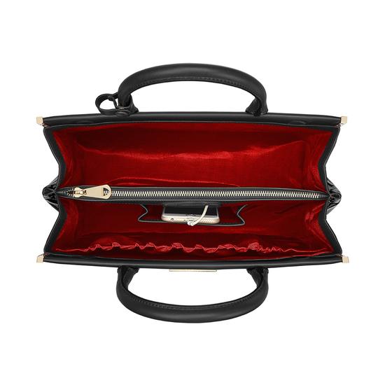 Large Florence Snap Bag in Deep Shine Black Croc & Smooth Black from Aspinal of London