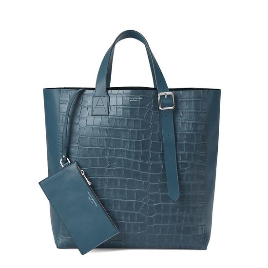 The 'A' Tote in Teal Nubuck Croc & Black Suede from Aspinal of London