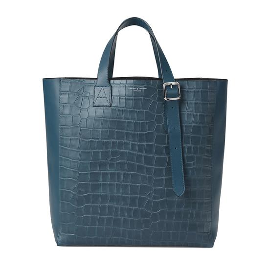 The 'A' Tote in Teal Nubuck Croc & Black Suede from Aspinal of London
