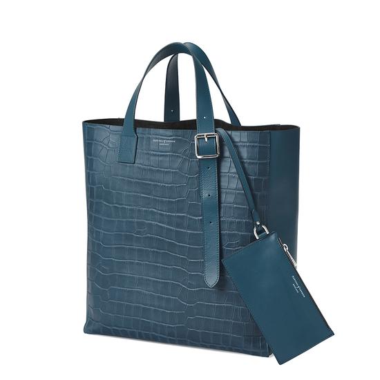 The 'A' Tote in Teal Nubuck Croc & Black Suede from Aspinal of London