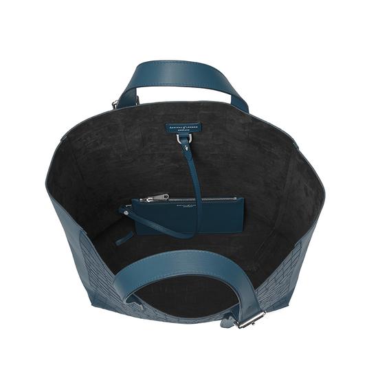 The 'A' Tote in Teal Nubuck Croc & Black Suede from Aspinal of London