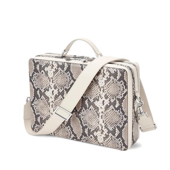 Large Dover Street Bag in Smooth Ivory & Natural Python Print from Aspinal of London