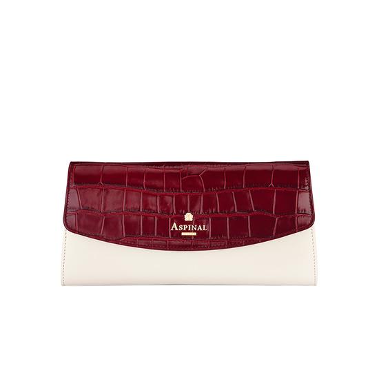 Eaton Clutch in Deep Shine Bordeaux Croc, Smooth Ivory & Peacock Snake from Aspinal of London