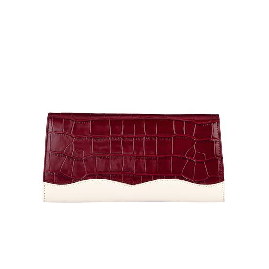 Eaton Clutch in Deep Shine Bordeaux Croc, Smooth Ivory & Peacock Snake from Aspinal of London