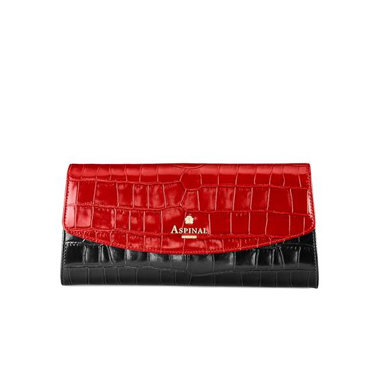 Eaton Clutch in Deep Shine Black Croc, Red Croc & Gold Metallic from Aspinal of London