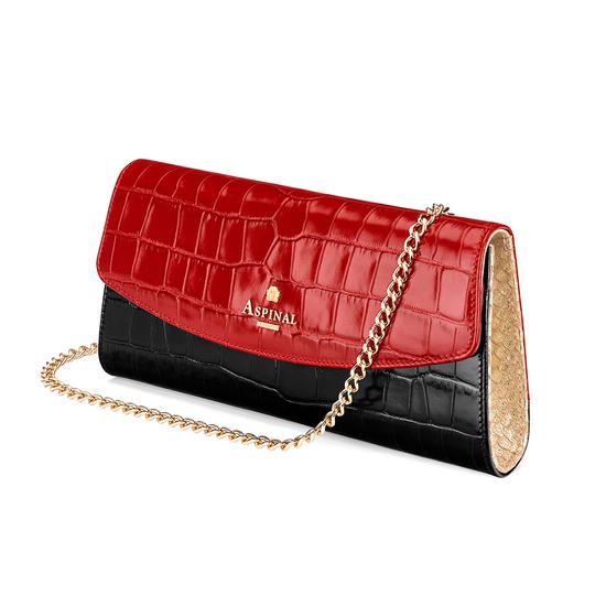 Eaton Clutch in Deep Shine Black Croc, Red Croc & Gold Metallic from Aspinal of London