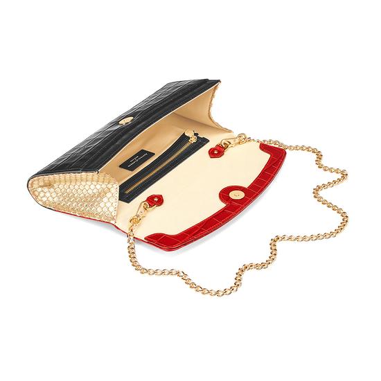 Eaton Clutch in Deep Shine Black Croc, Red Croc & Gold Metallic from Aspinal of London