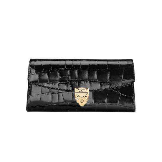 Mini Eaton Clutch in Deep Shine Black Croc from Aspinal of London