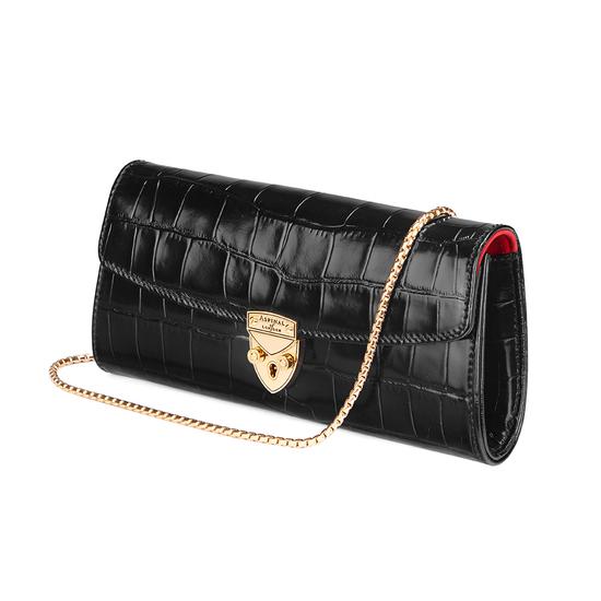 Mini Eaton Clutch in Deep Shine Black Croc from Aspinal of London