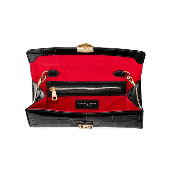 Mini Eaton Clutch in Deep Shine Black Croc from Aspinal of London