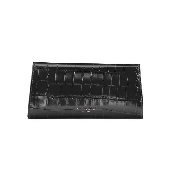 Mini Eaton Clutch in Deep Shine Black Croc from Aspinal of London