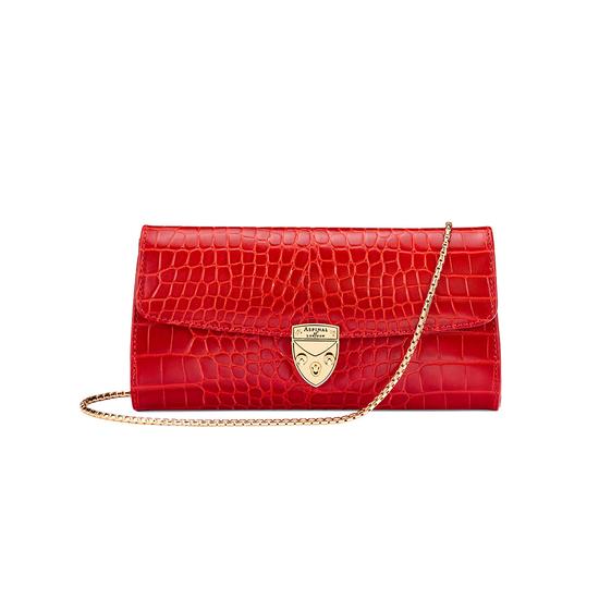 Mini Eaton Clutch in Deep Shine Red Croc from Aspinal of London