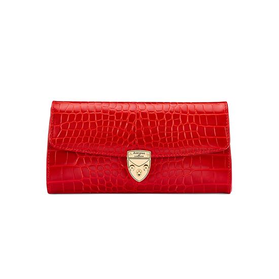 Mini Eaton Clutch in Deep Shine Red Croc from Aspinal of London