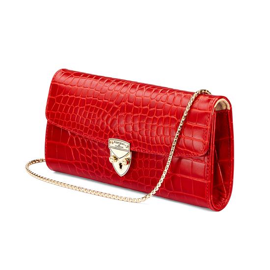 Mini Eaton Clutch in Deep Shine Red Croc from Aspinal of London