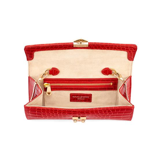 Mini Eaton Clutch in Deep Shine Red Croc from Aspinal of London