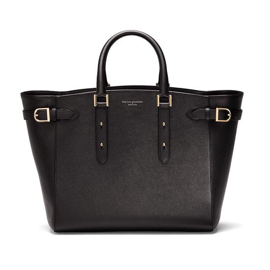 Large Marylebone Tech Tote in Black Pebble with Gold Hardware from Aspinal of London