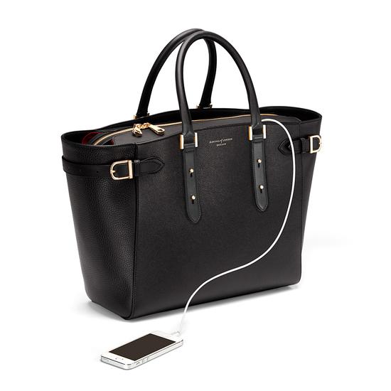 Large Marylebone Tech Tote in Black Pebble with Gold Hardware from Aspinal of London