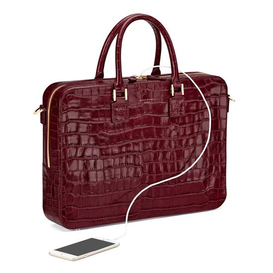 Small Mount Street Bag in Deep Shine Bordeaux Croc from Aspinal of London