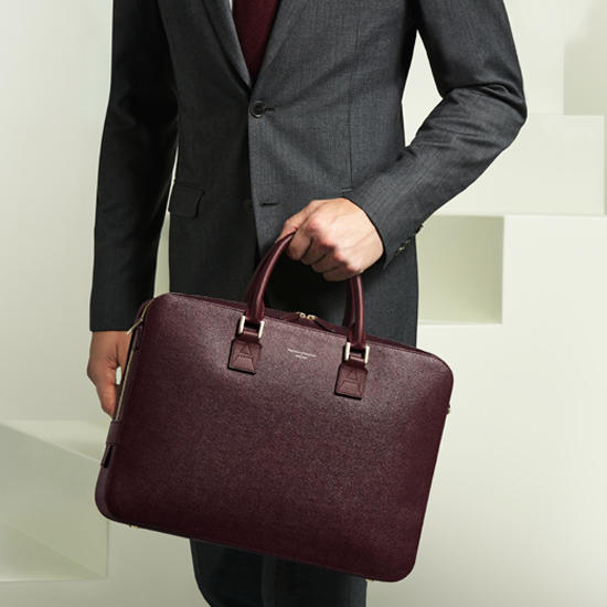 Small Mount Street Bag in Deep Shine Bordeaux Croc from Aspinal of London