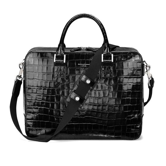 Large Mount Street Bag in Deep Shine Black Croc from Aspinal of London