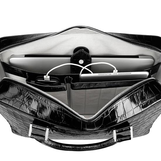 Large Mount Street Bag in Deep Shine Black Croc from Aspinal of London