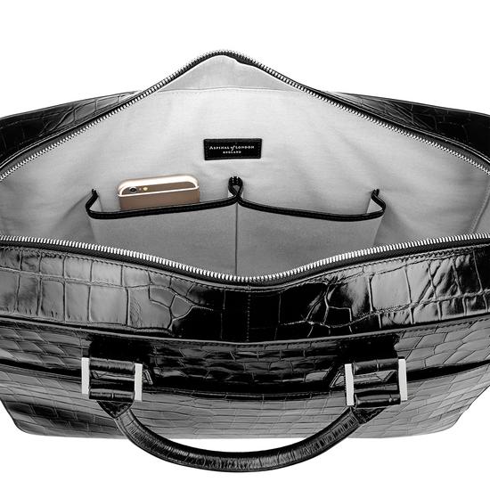 Large Mount Street Bag in Deep Shine Black Croc from Aspinal of London