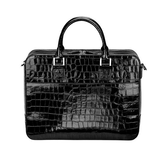 Large Mount Street Bag in Deep Shine Black Croc from Aspinal of London