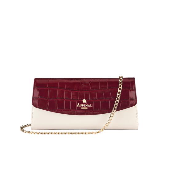Eaton Clutch in Deep Shine Bordeaux Croc, Smooth Ivory & Peacock Snake from Aspinal of London