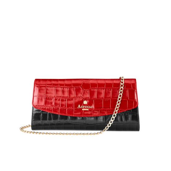 Eaton Clutch in Deep Shine Black Croc, Red Croc & Gold Metallic from Aspinal of London