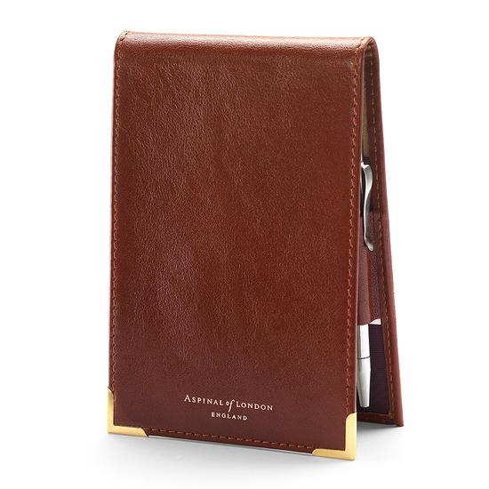 Pocket Memo Pad in Smooth Cognac & Stone Suede from Aspinal of London