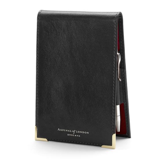 Pocket Memo Pad in Smooth Black & Red Suede from Aspinal of London