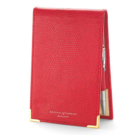 Pocket Memo Pad in Berry Lizard & Cream Suede from Aspinal of London