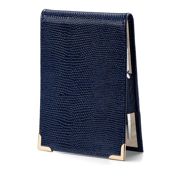 Pocket Memo Pad in Midnight Blue Lizard from Aspinal of London