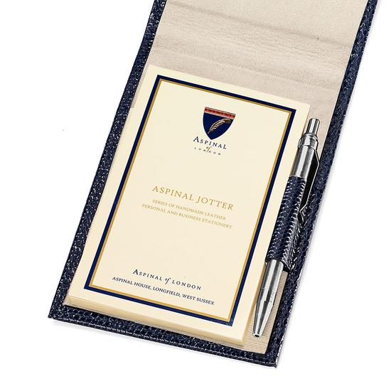 Pocket Memo Pad in Midnight Blue Lizard from Aspinal of London