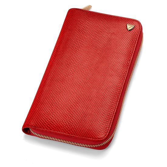 Zipped Travel Wallet with Passport Cover in Berry Lizard from Aspinal of London