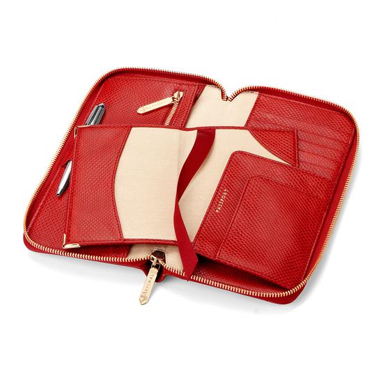 Zipped Travel Wallet with Passport Cover in Berry Lizard from Aspinal of London