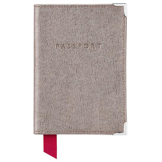 Passport Cover in Gunmetal Saffiano & Deep Fuchsia Suede from Aspinal of London