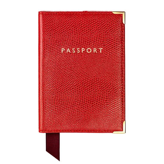 Passport Cover in Berry Lizard & Cream Suede from Aspinal of London