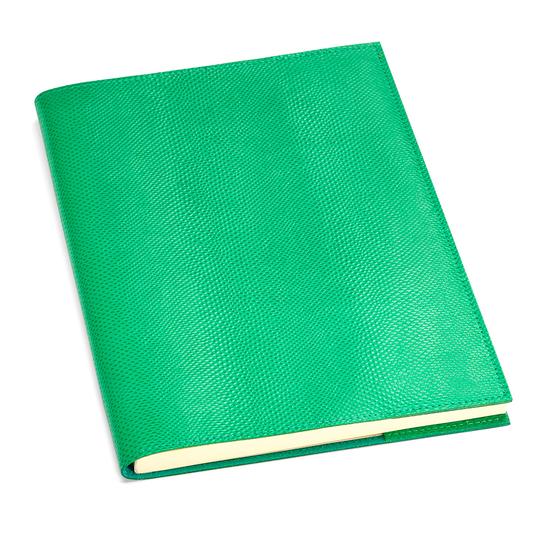 A4 Refillable Leather Journal in Grass Green Lizard from Aspinal of London