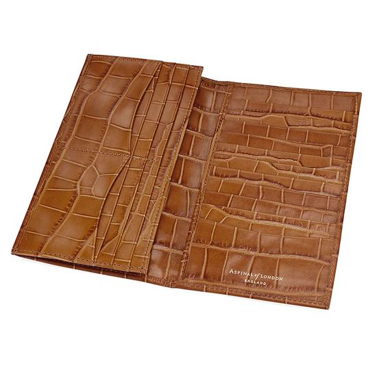Large Breast Pocket Wallet in Deep Shine Vintage Tan Croc & Cappuccino Suede from Aspinal of London