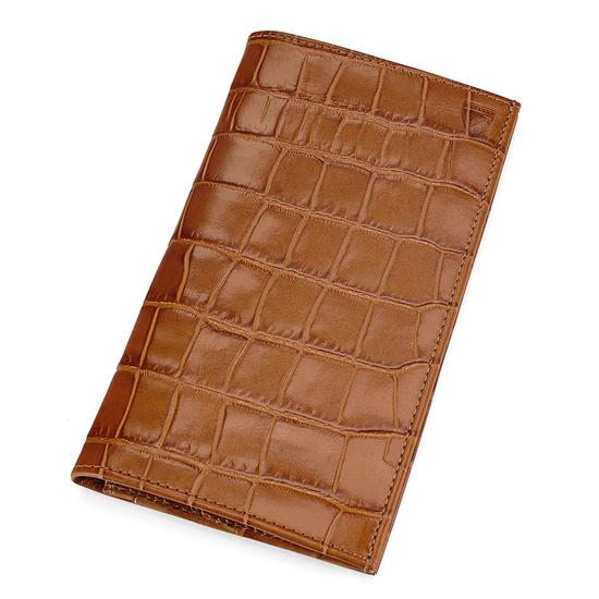 Large Breast Pocket Wallet in Deep Shine Vintage Tan Croc & Cappuccino Suede from Aspinal of London
