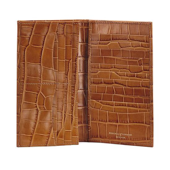 Large Breast Pocket Wallet in Deep Shine Vintage Tan Croc & Cappuccino Suede from Aspinal of London