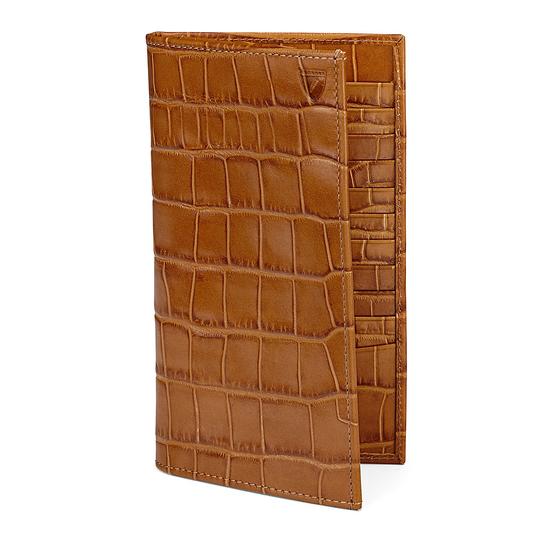 Large Breast Pocket Wallet in Deep Shine Vintage Tan Croc & Cappuccino Suede from Aspinal of London