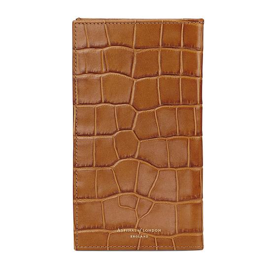 Large Breast Pocket Wallet in Deep Shine Vintage Tan Croc & Cappuccino Suede from Aspinal of London