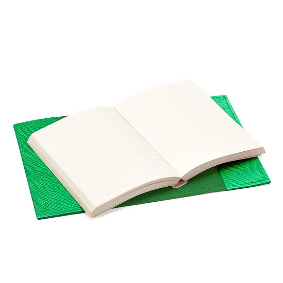 Refillable Pocket Notebook Journal in Grass Green Lizard from Aspinal of London