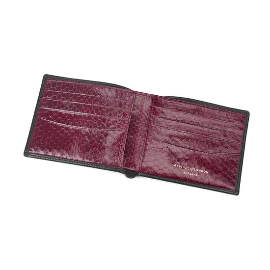 Billfold Wallet in Smooth Black & Bordeaux Snakeskin from Aspinal of London