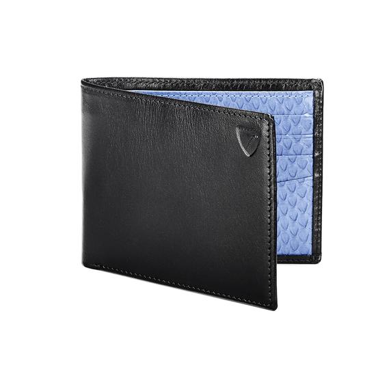 Billfold Wallet in Smooth Black & Forget Me Not Snakeskin from Aspinal of London