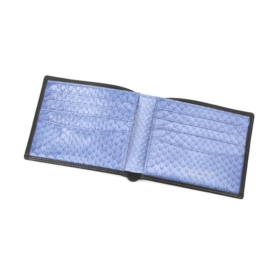 Billfold Wallet in Smooth Black & Forget Me Not Snakeskin from Aspinal of London
