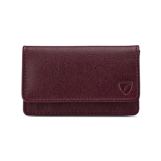 Business & Credit Card Case in Burgundy Saffiano & Black Suede from Aspinal of London