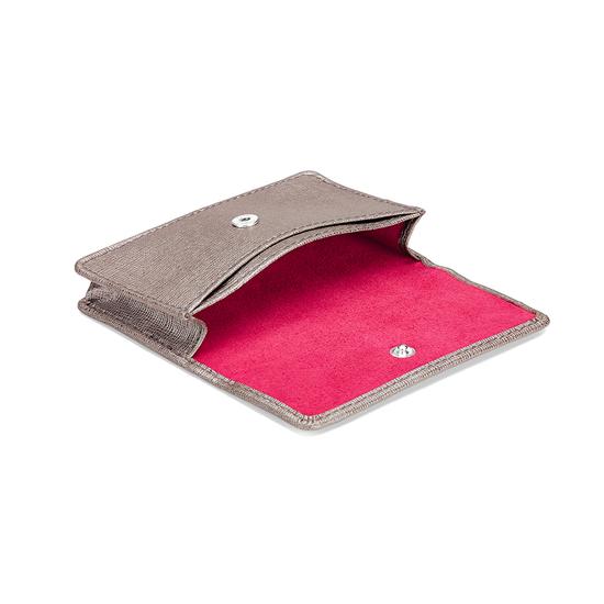 Business & Credit Card Case in Gunmetal Saffiano & Deep Fuchsia Suede from Aspinal of London